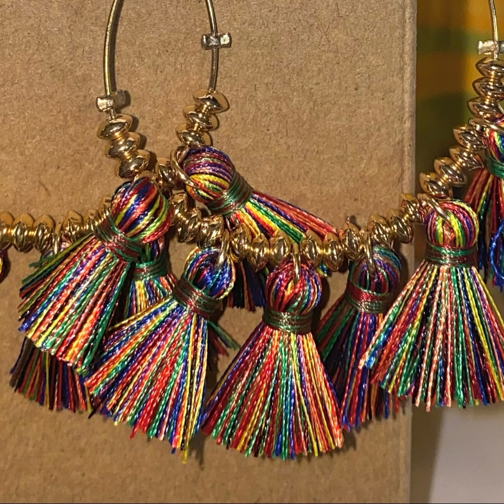 Colorful tassel thread earrings summer festival